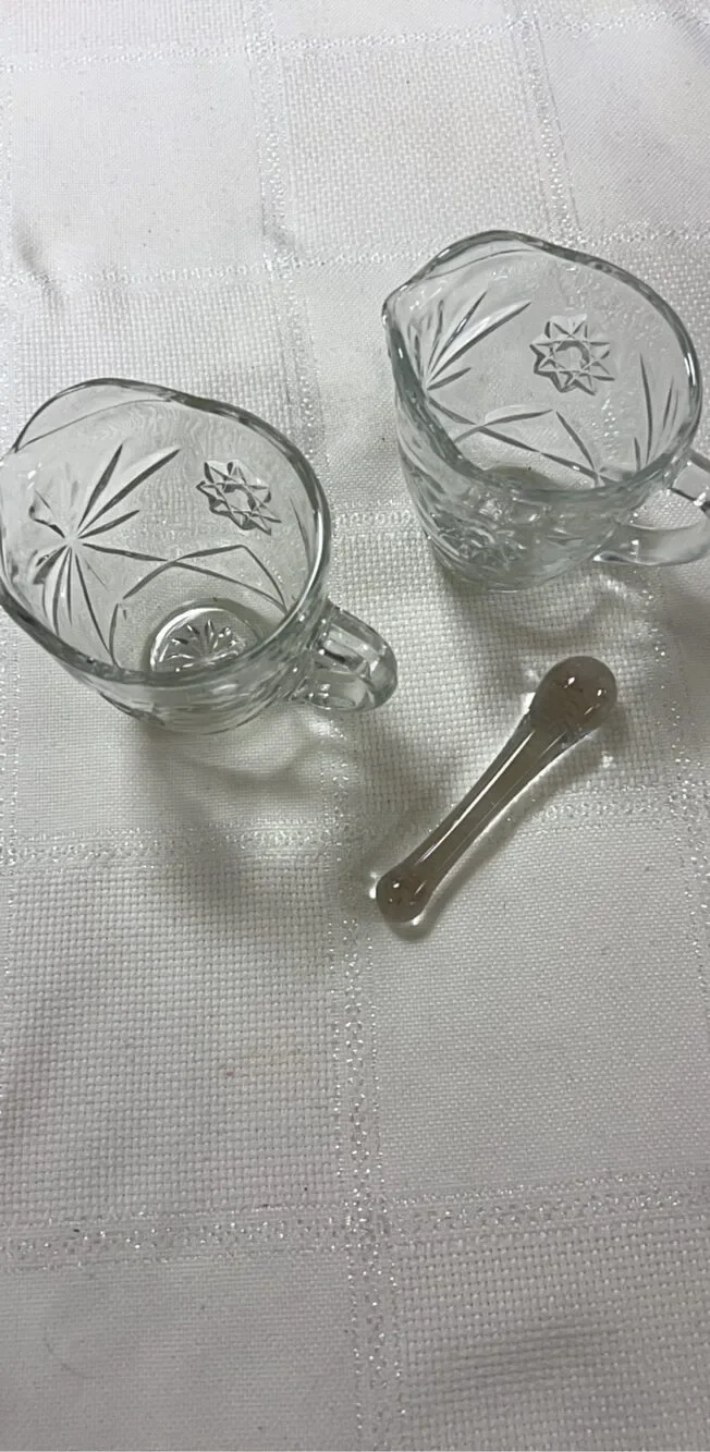 Clear Glass Creamer & Sugar Set with Spoon